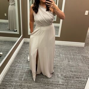 Kira chiffon champagne size M (10/12) 1/2 inch taken off bottom. Worn once